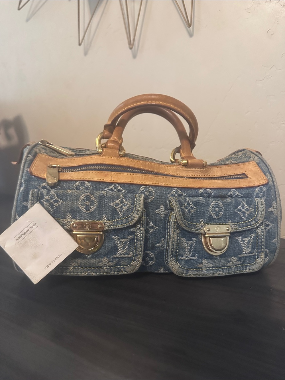 Louis Vuitton Blue Denim Speedy Monogram Satchel with Tan Leather Trim - Picture 7 of 13